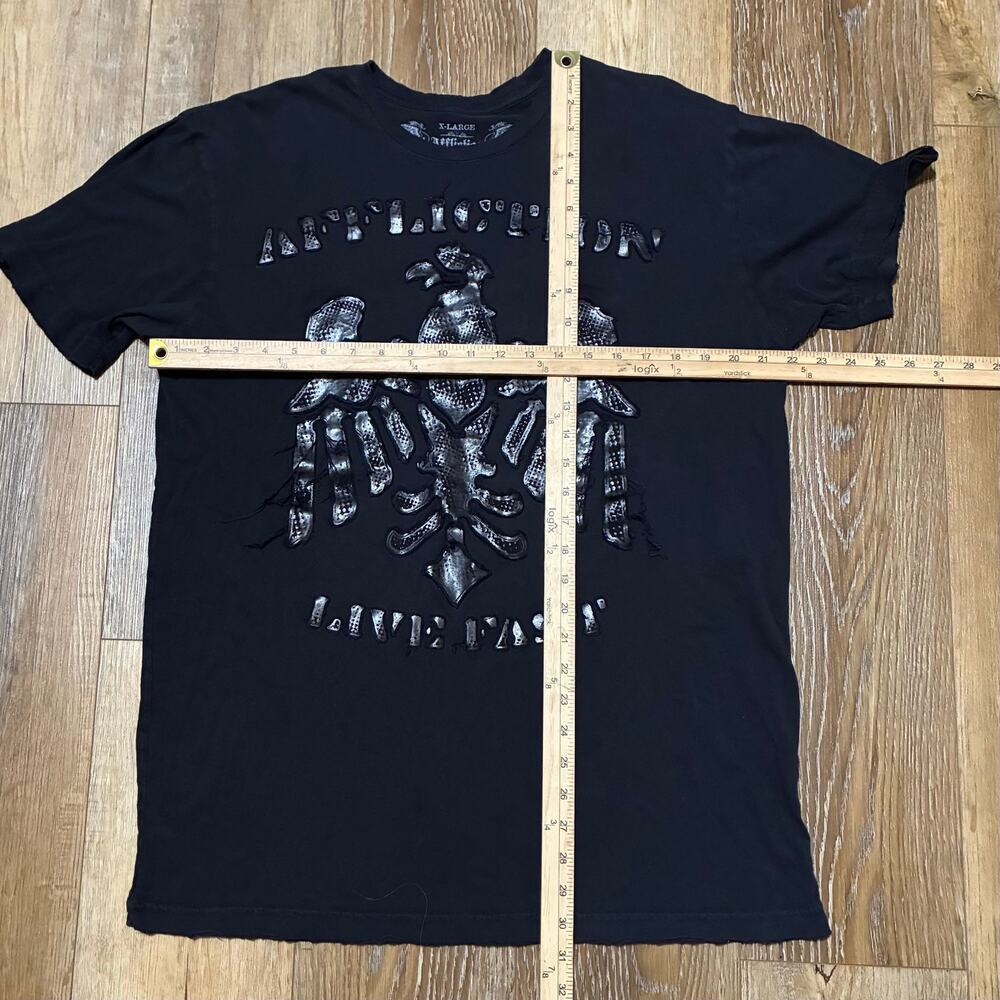 VTG Y2K Affliction Graphic TShirt Black Live Fast Eagle Crest Embroidered XL USA - Picture 5 of 5
